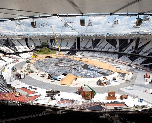 Printed Floor for London 2012 Opening Ceremony (construction - high view)