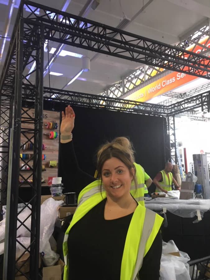 Setting up the Le Mark stand at PLASA