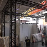 Setting up the Le Mark stand at PLASA