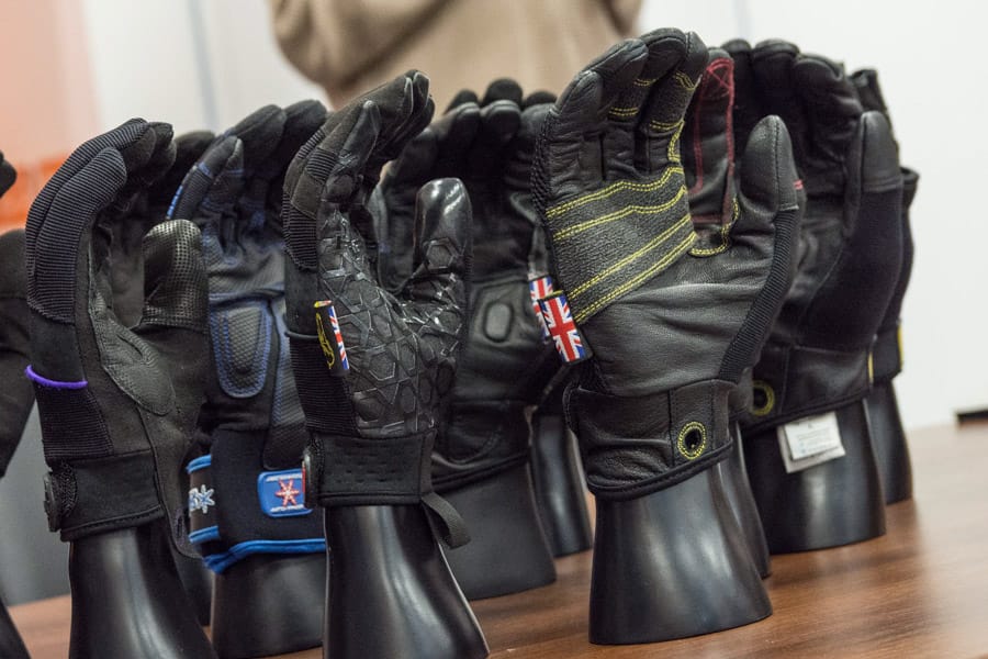 The gloves are lined up for the Training Day at Leisuretec