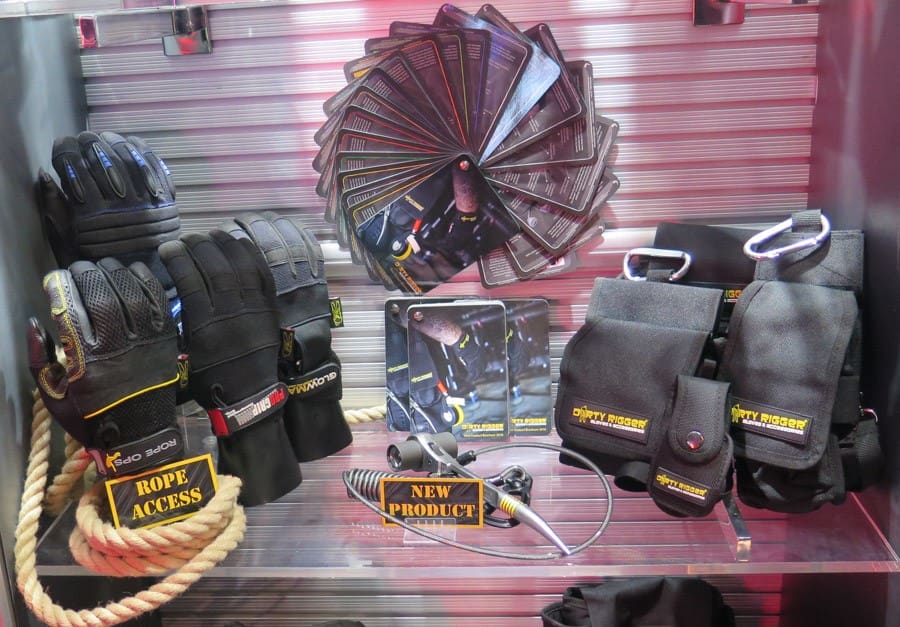 Dirty Rigger gloves and pouches on display