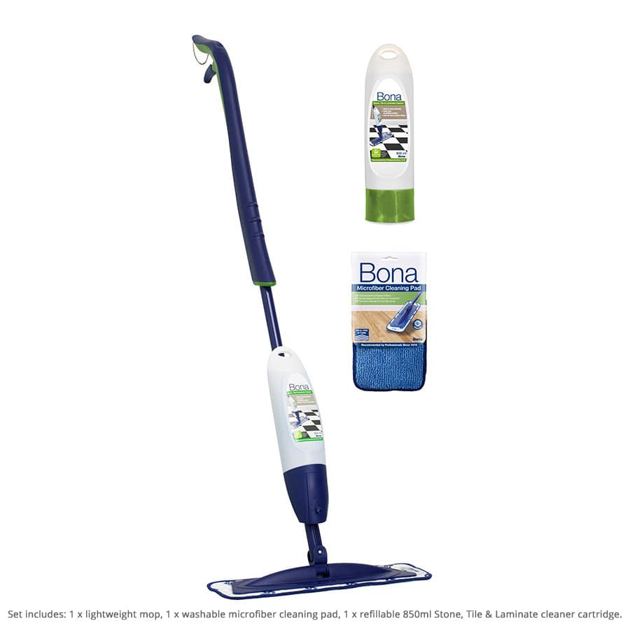 Bona Spray Mop Premium Per Pavimenti In Pietra, Piastrelle E Laminato - Mocio Spray Con 2 Panni In Microfibra Lavabili, Cartuccia Detergente Inclusa, Pulizia Facile E Senza Striature