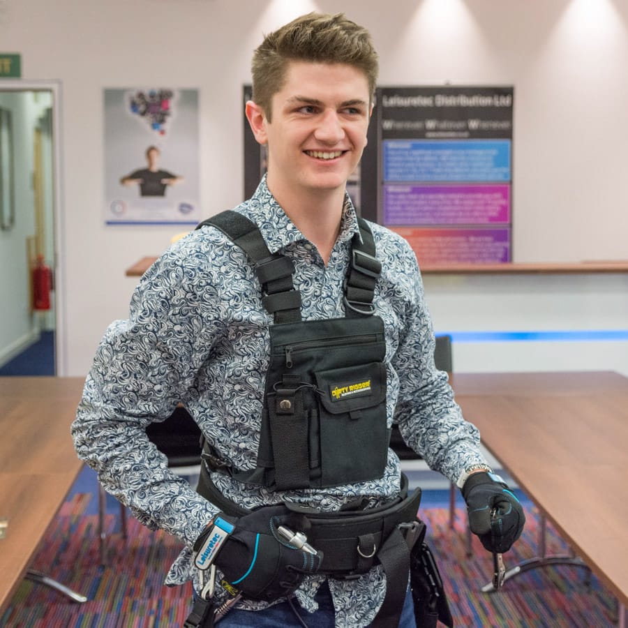 Leisuretec's Charlie modelling the Chest Pack and Padded Tool Belt - Le  Mark Group