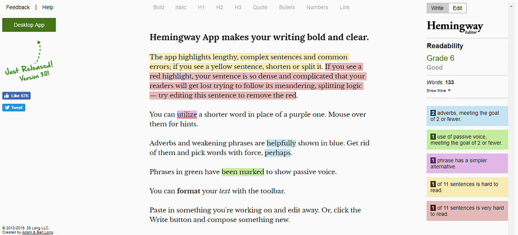 hemingway app screenshot