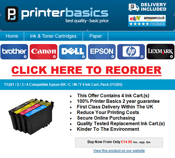 Printer Basics encourage reorders with email reminders