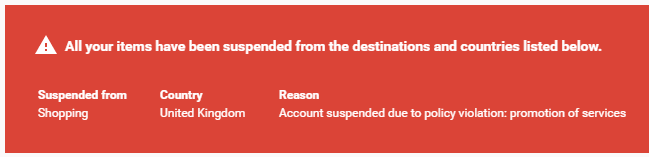 Google Merchant Centre Account Suspension Notice