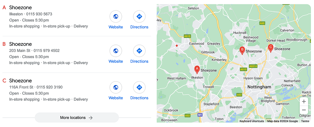Google shows multiple store locations for the same business