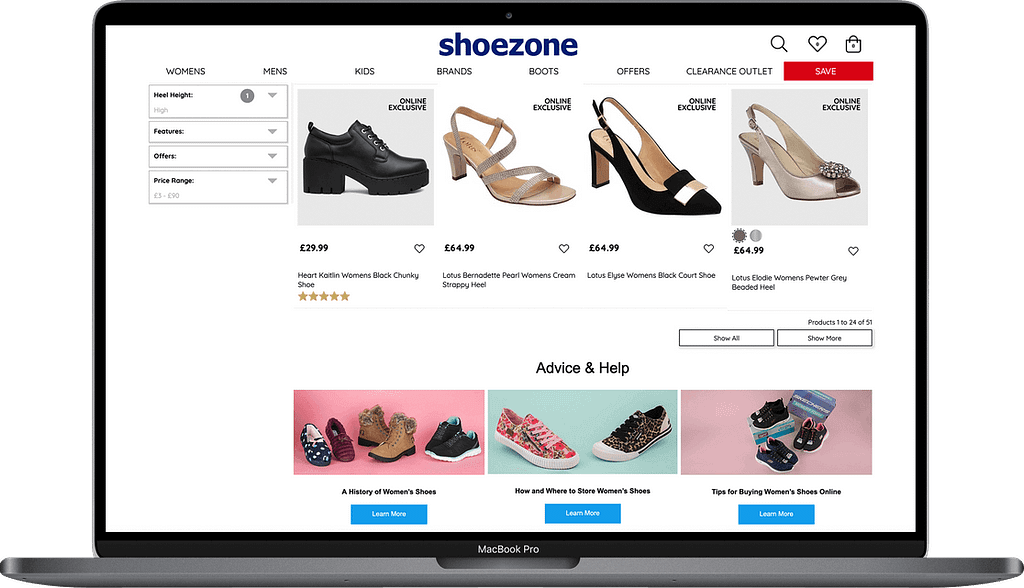The Shoezone website on a laptop