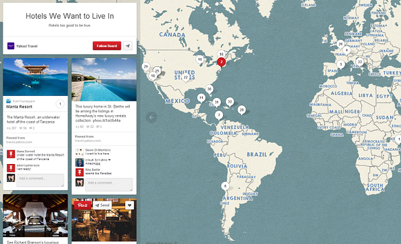 A Pinterest Places Map of Hotels We Want to Live In