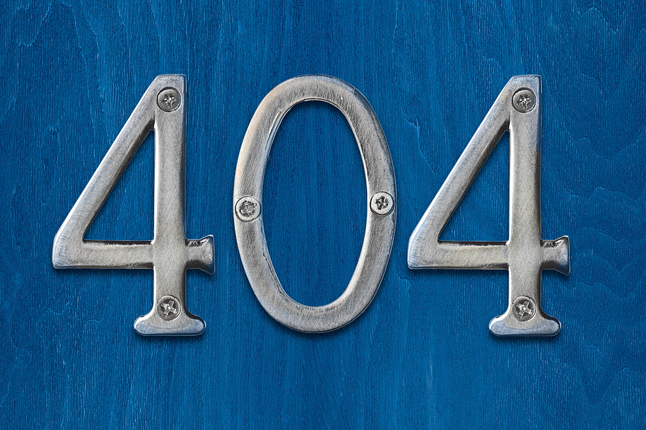 404 in metallic on a blue background