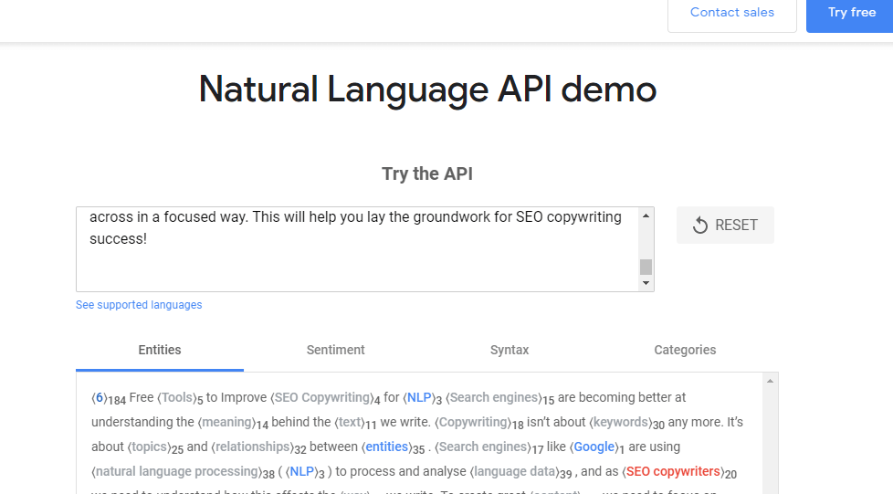 checking writing with Google's NLP