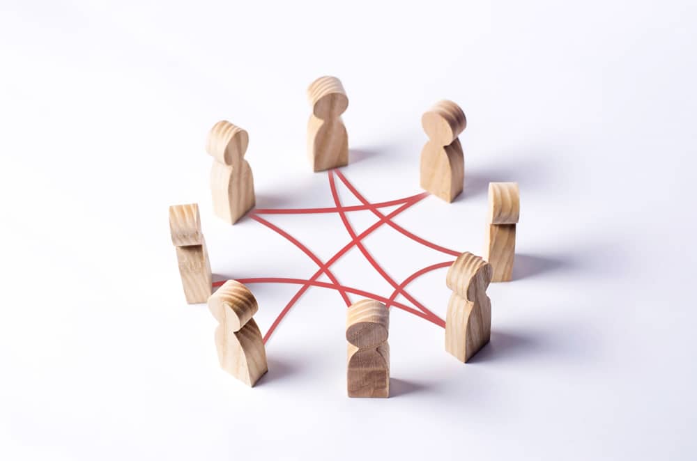 Wooden figures in a network