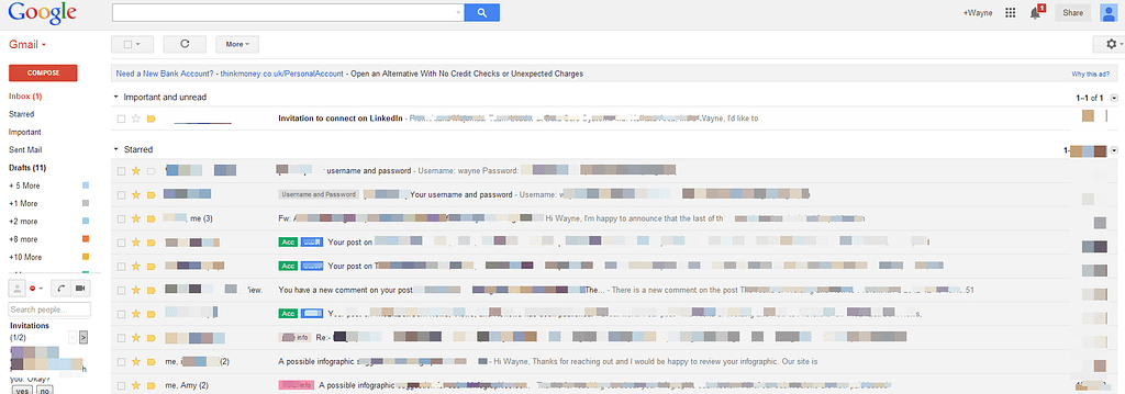 A full inbox of emails