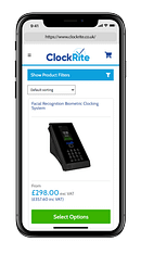 A mobile phone showing the Clockrite website