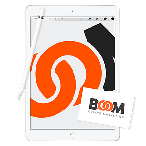 Boom branding on an iPad and business card
