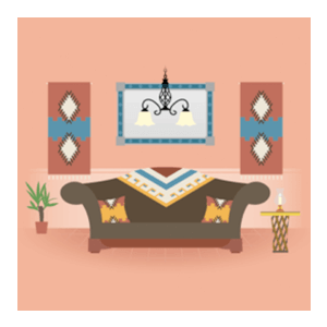An illustration of a Mexican living room