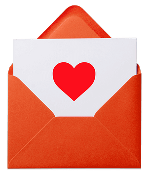 An envelope containing a card with a heart on it