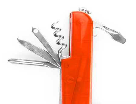 A swiss army knife with a selection of tools
