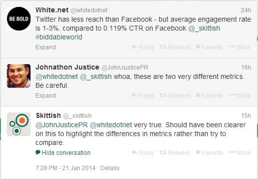 can you compare facebook and twitter metrics