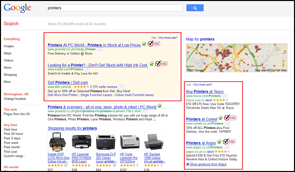 Highlighted paid ads in Google SERP