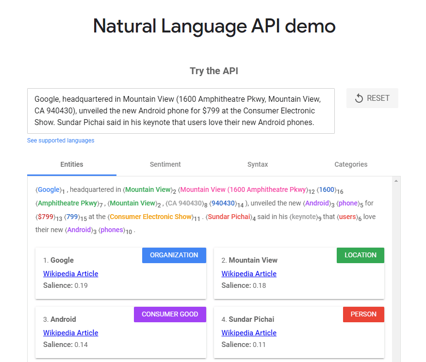 Natural Language Processing API